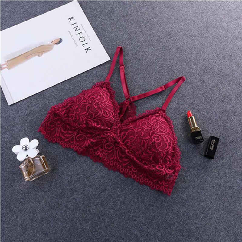 Women Wireless Bras for Women Plus Size Y-line Straps Backless Bras Lingerie Lace Sexy Bralette Push Up Breathable Bra: Wine Red