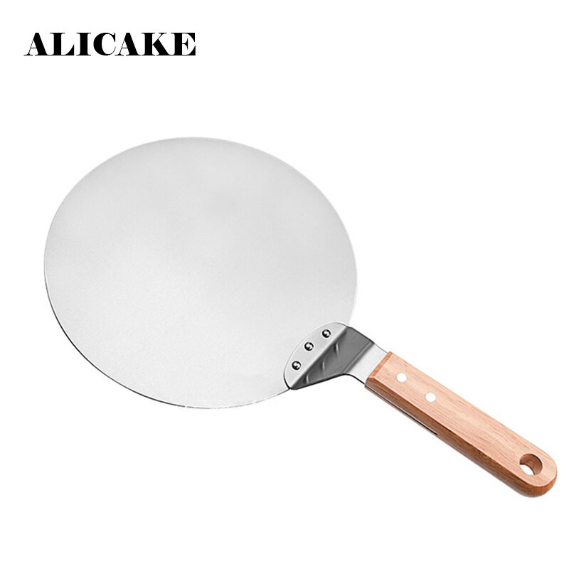 10 Inch Pizza Shovel Stainless Steel Pizza Stone Pan Wooden Handle Big Round Spatula Cake Pizza Safe Transfer Baking Tools