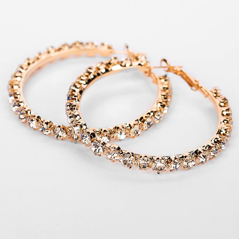 Huitan Luxury Oversize Hoop Earrings for Women Micro Paved Shiny CZ Versatile Style Female Daily Wear Ear Loop Jewelry