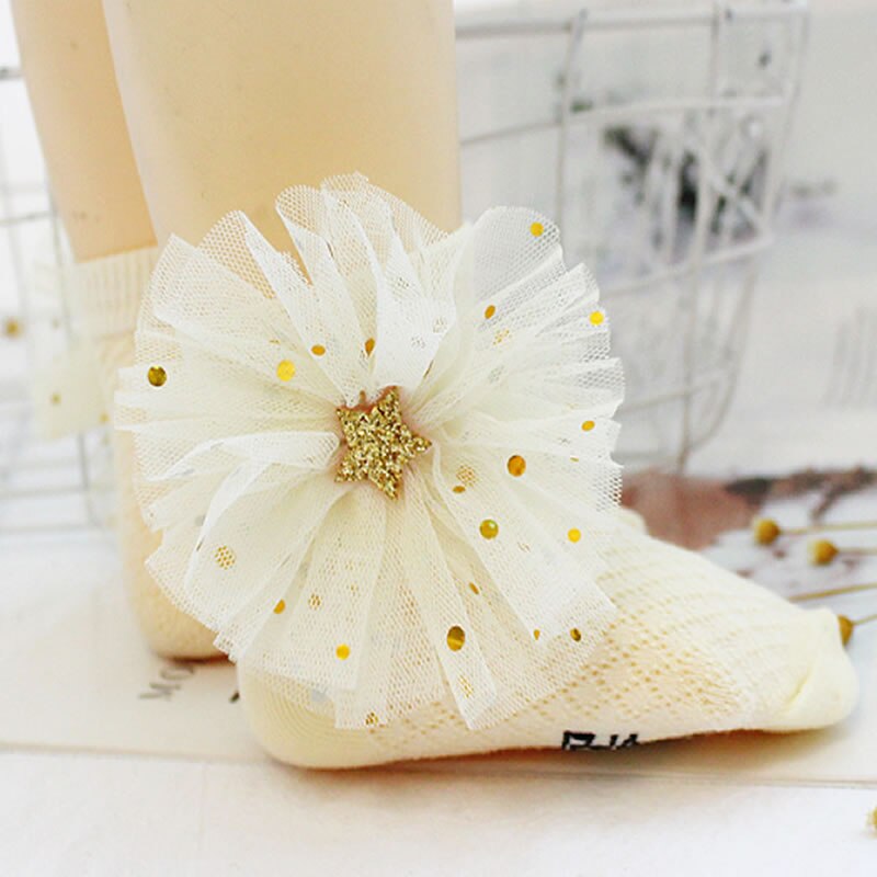 Baby Sokken Prinses Bloem Zomer Mesh Adem Leuke Sokken Peuter Katoen Lady Anti-Muggen Dunne Sokken Kinderen Meisjes Grote boog Cartoon: Yellow Flower / 0 to 3year