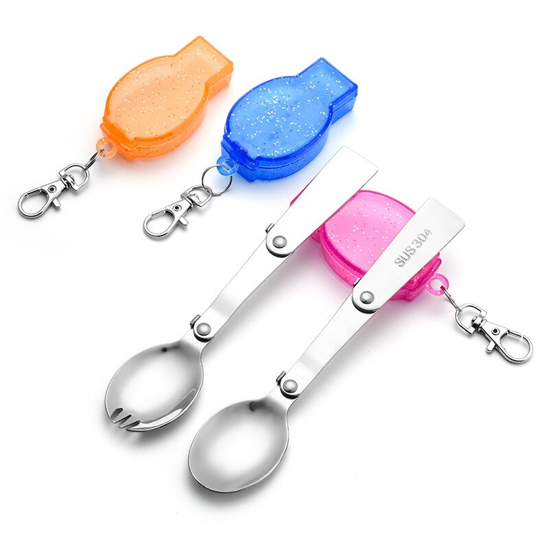 Rostfri ficksked hopfällbar spork bärbar utomhus camping bestick resor servis picknick vandring gaffel sked