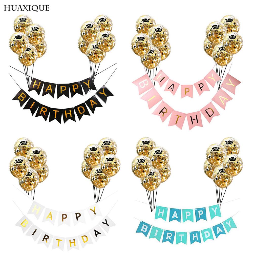 1set Adult Kids Happy Birthday Ballon Letter Banner Gold Confetti Helium Latex Ballon Party Decorations Air Balls Globos