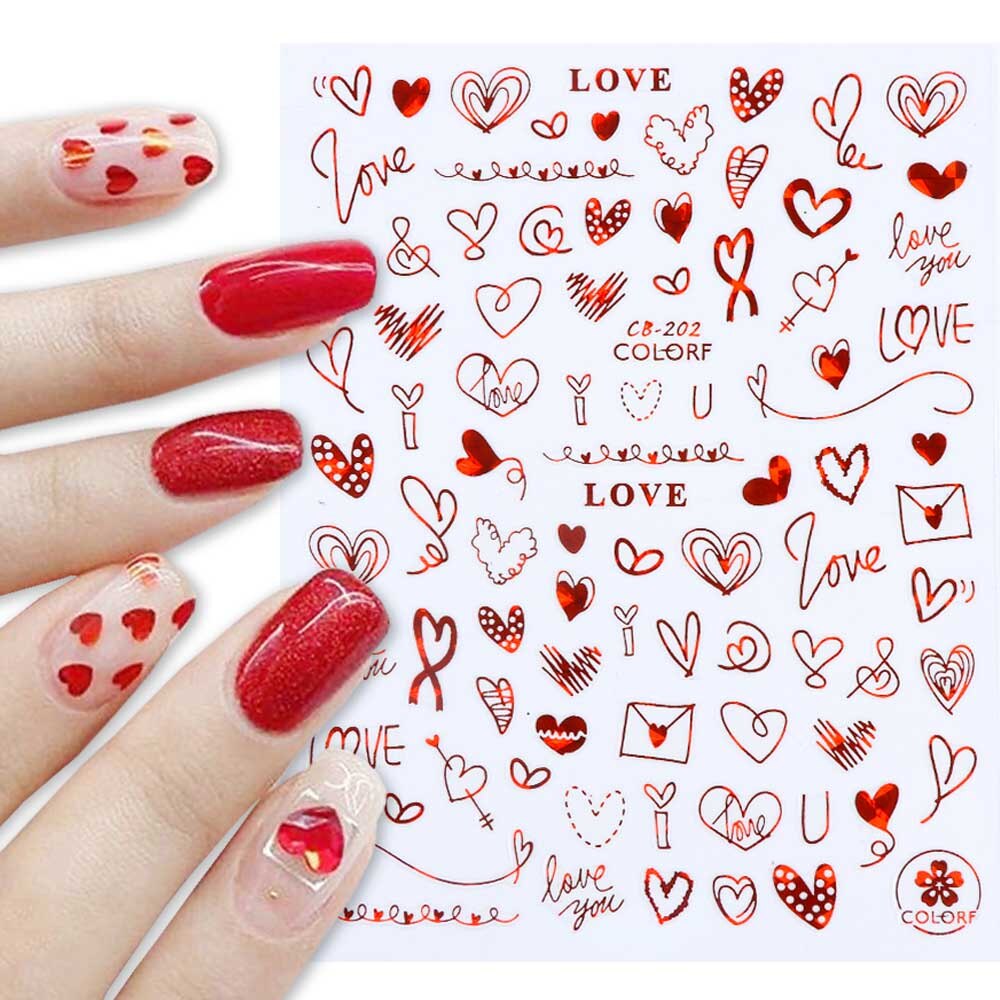 Pegatina romántica 3D en 3D para uñas, calcomanía con imágenes abstractas de rosas y corazones, deslizador de uñas Sexy para chica, decoración artística para uñas, LACB196-203-1, 1 Uds.