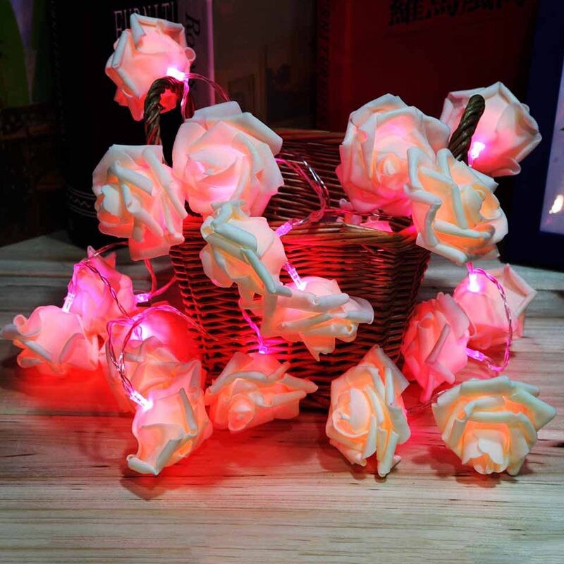 2.5M LED Rose Flower String Lights Foam Rose Flower Garland Fairy Lights For Valentine's Day Wedding Garden Xmas Decor lantern: pink