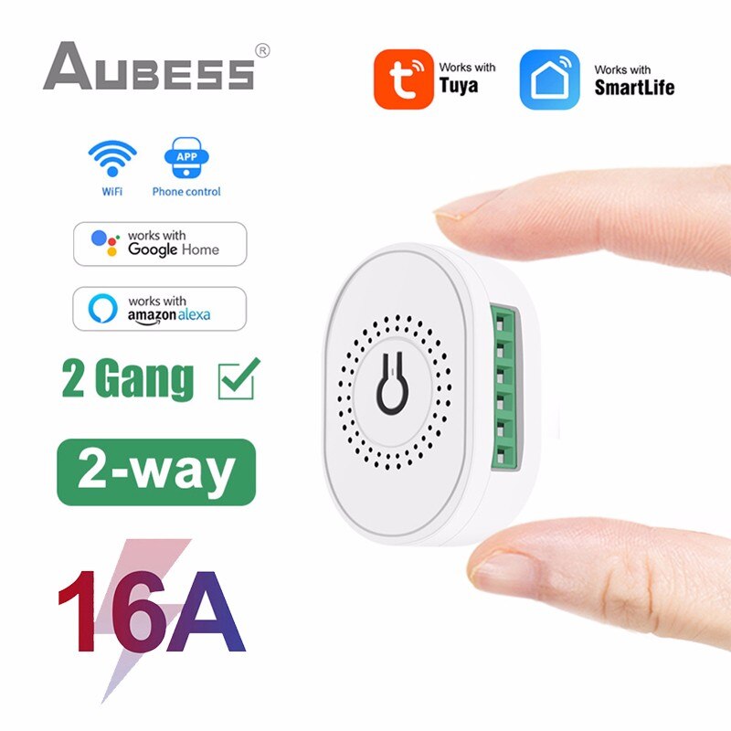 Tuya mini wifi smart switch 16a 2 gang diy switch support tovejs switch fungerer med smart life stemmestyring alexa google home