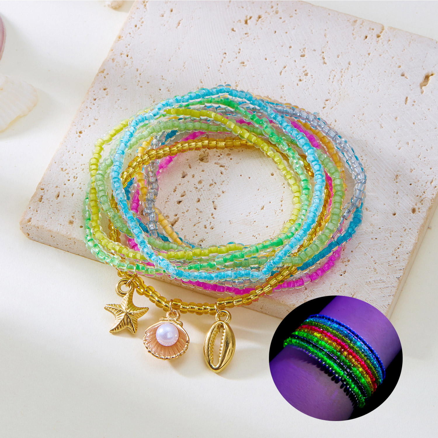 Bohemian Imitation Shell Beads Bracelet For Women Sea Star Turtle Woven Rope Bracelet Handmade Friendship Beach Jewelry: Black Gun Plated