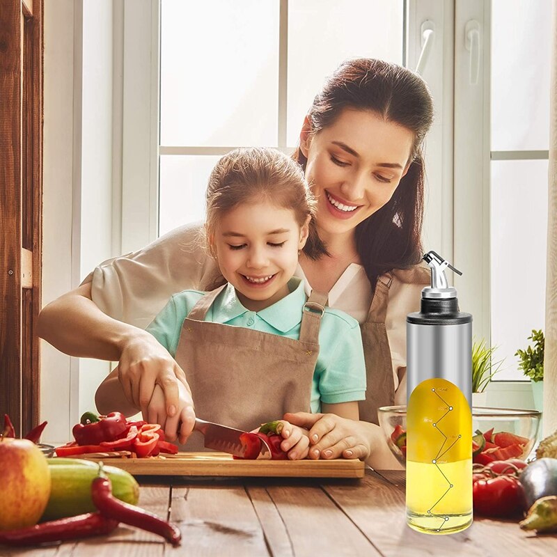 Glass Olive Oil Dispenser Bottle Capacity Oil Vinegar Cruet Clear Glass Dispenser Bottle Oil Container 22 Oz/650Ml