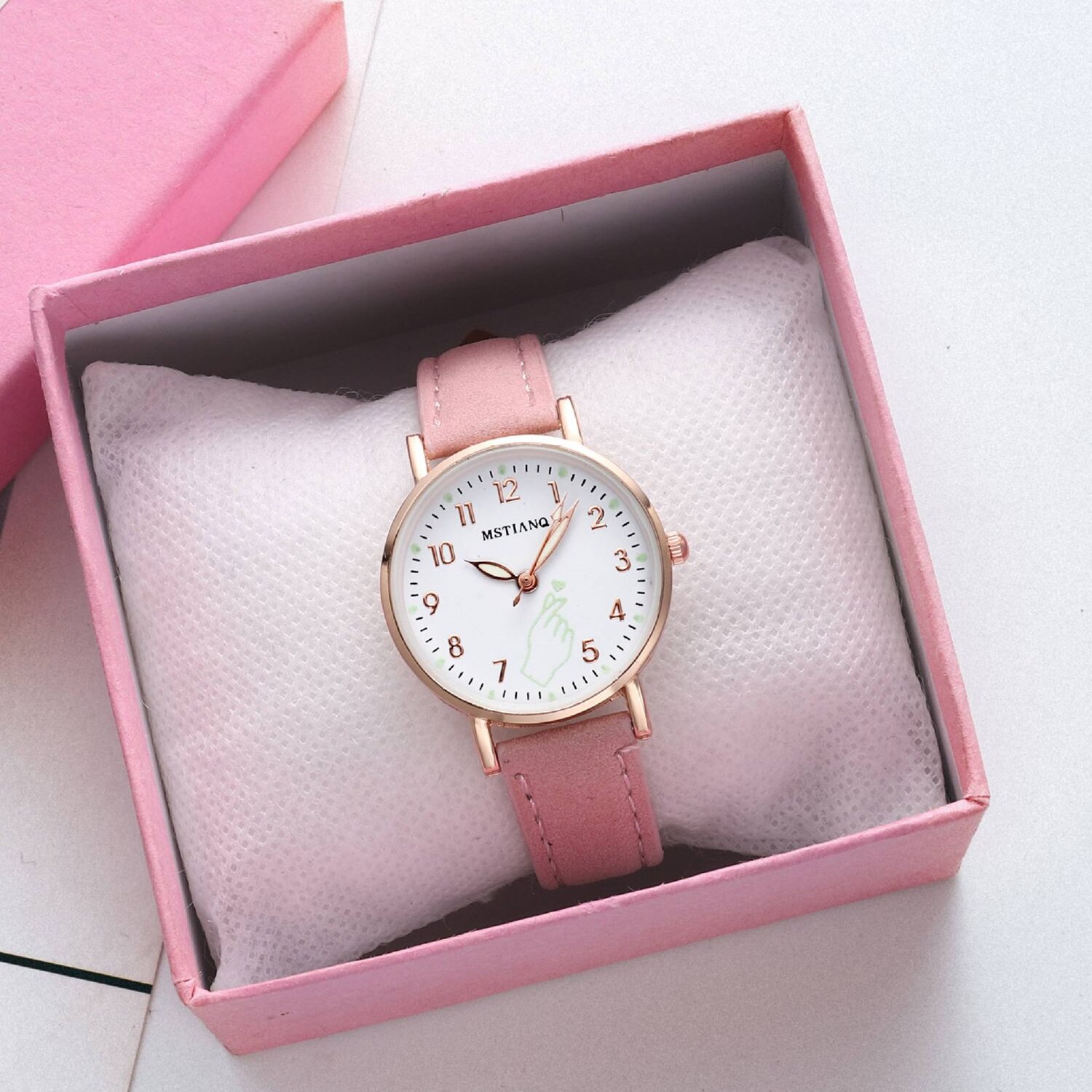Casual Leuke Kleine Wijzerplaat Dameshorloge Lichtgevende Vrouwen Horloges Set Mode Vrouwelijke Horloge Armband Vinger Hart Montre Femme: pink watch