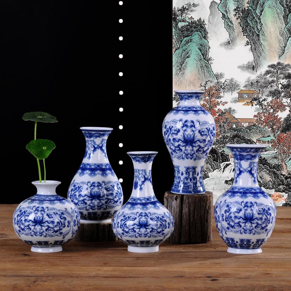Jarrón decorativo Vintage chino de porcelana azul y blanca, jarrón de Arte de cerámica, jarrones decorativos para Decoración de mesa de hogar