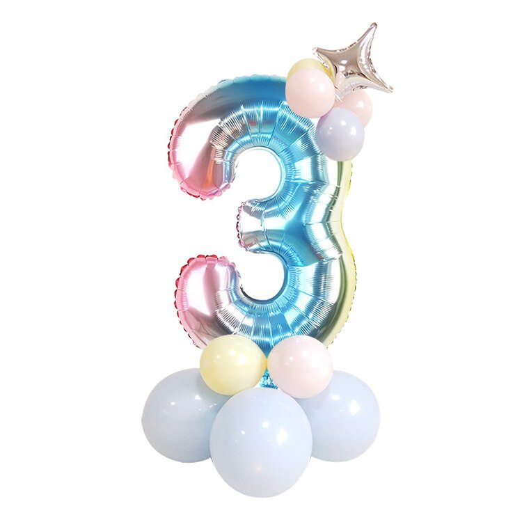 32 Inch Rainbow Gradient Number Balloons Boy Girls First Birthday Party Decorations Kids Adult Wedding Baby Shower Decorations: set 3
