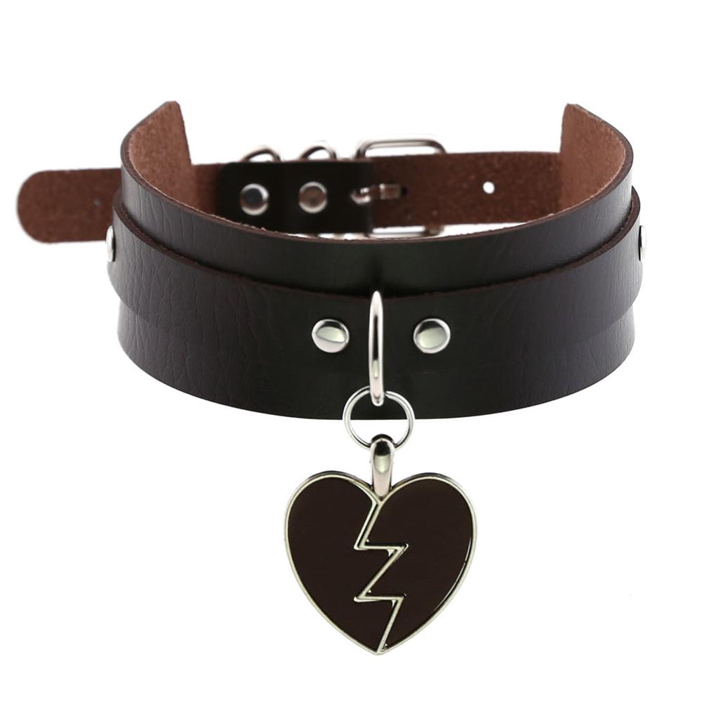 KMVEXO Punk Lightning Heart Gothic PU Leather Buckle Necklace Spike Kawaii Harajaku Chokers Harness Torques Female Jewelry: Coffee