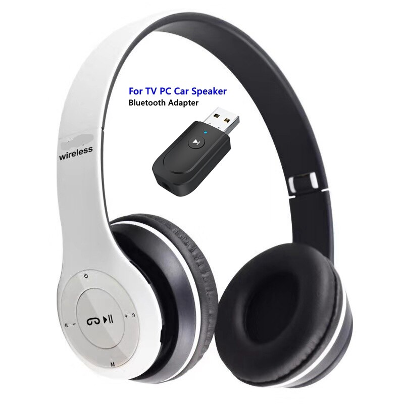 Casque Bluetooth classique avec micro ordinateur TV PC téléphone ordinateur portable Gamer casque casque sans fil ou pour interrupteur PS4 emetteur: Black White for TV