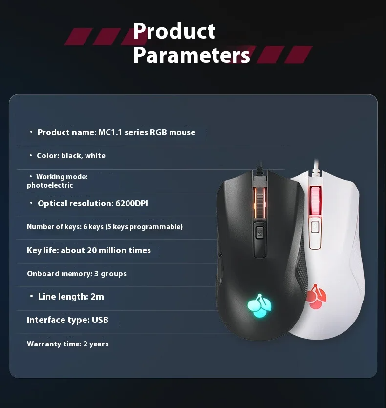 CHERRY MC1.1 PLUS Wired Esports Mouse 16000 DPI Optischer Sensor 8 programmierbare Tasten Ergonomisches RGB-Gaming für FPS MOBA PC mac