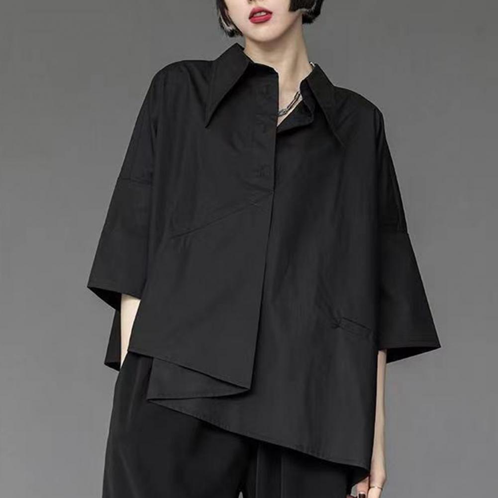 Y2l svarta skjortor med oregelbunden fåll vita skjortor dam herr skjortficka enkelknäppt shortsärm överdimensionerad skjorta hiphopskjorta