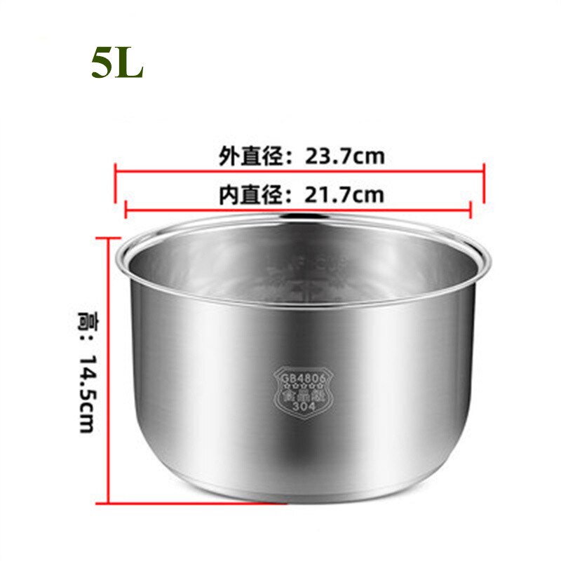 Non Stick Cooking Pot 304 Stainless Steel Rice Cooker Inner Container Replacement Accessories Food Rice Cooker POT Cookware: 5L