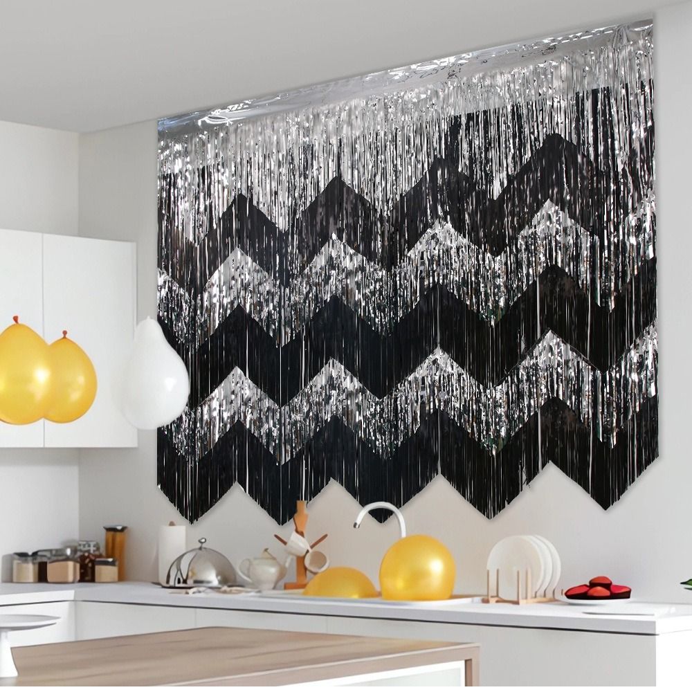 3 uds 50x200cm cortina de seda de lluvia ondulada PET cortina de lluvia decorativa con purpurina exquisita cortinas de fondo para decoración del hogar