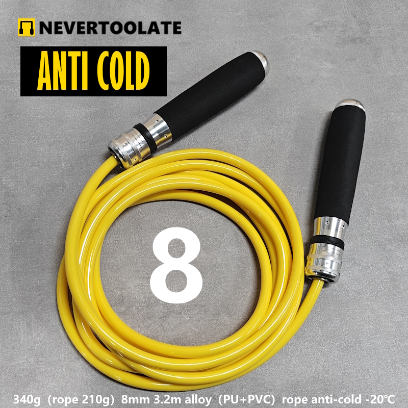 Corde à sauter lourde en PVC de 8mm d'épaisseur, 340 grammes, super longue, 3.2 mètres pour personnes hautes, poignée avec roulement à billes, fitness HIIT: YELLOW