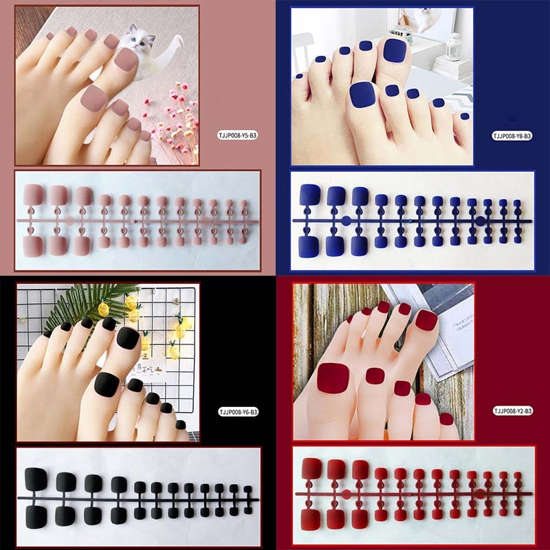 24 st tånaglar lösnaglar tryck på nageln fransk stil godis tå naglar tips konst dekor nagelkonst med lim manikyr