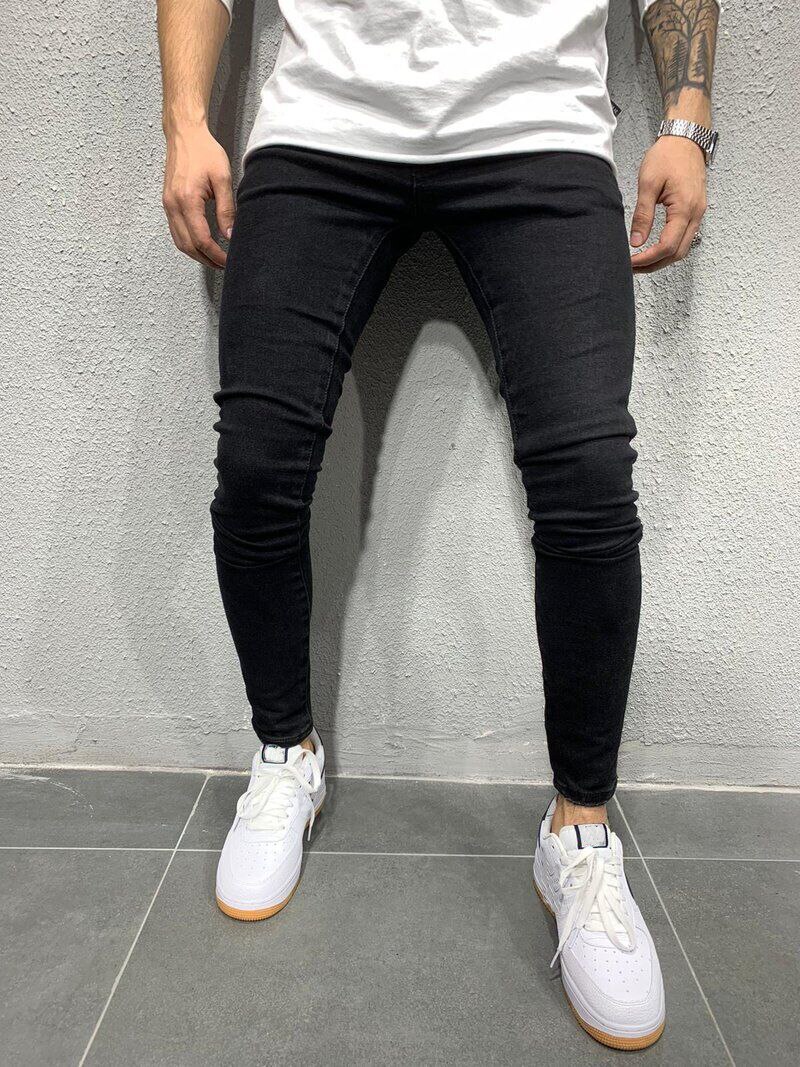 Jeans Men Elastic Waist Skinny Jeans Men Stretch Ripped Pants Streetwear Mens Denim Jeans Blue