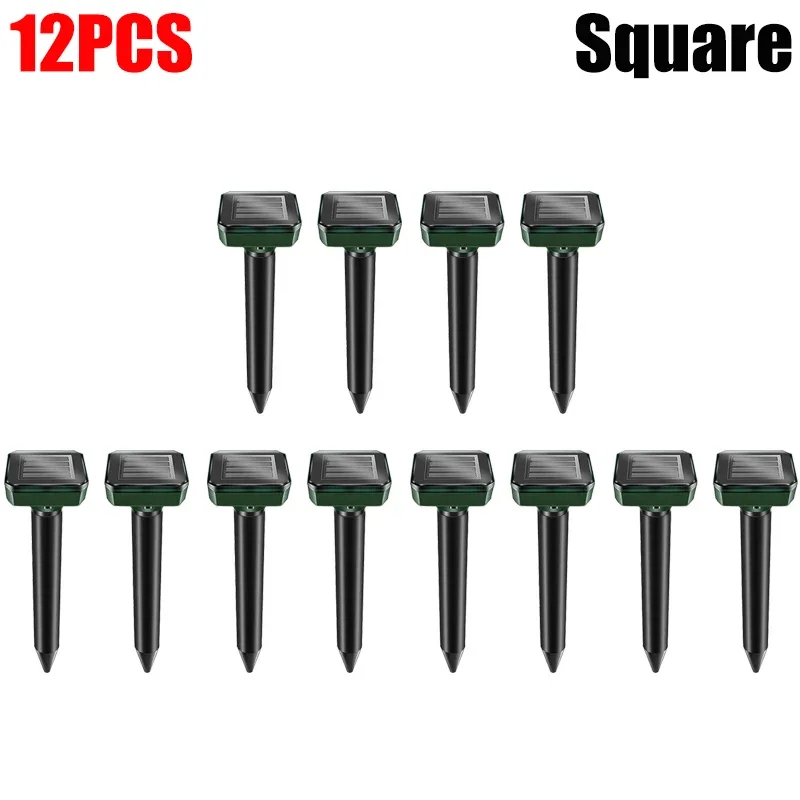 12PCS Solar Powered Pest Repeller Ultrasonic Mole Repellent Gopher Vole Snake Rodent Chaser For Lawn Garden Pest Control: black