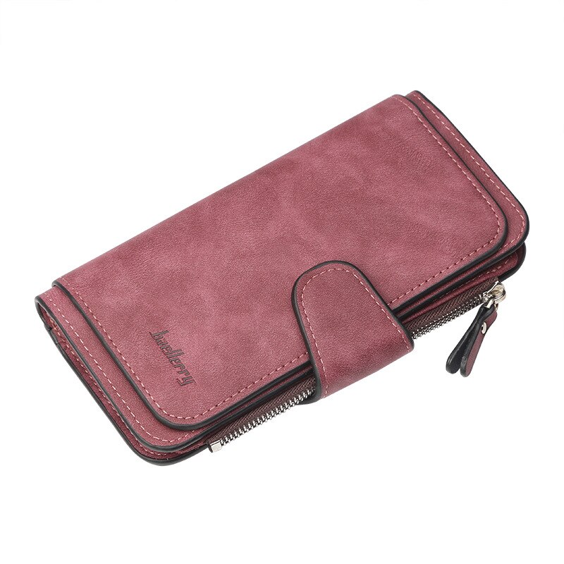 Baellerry Novo Zipper Fivela Mulheres Carteiras Três Vezes Carteira de cartões Multi-Fosco Dois-Tecido de cor Saco de Cartão de Moeda bolsa: Dark Red