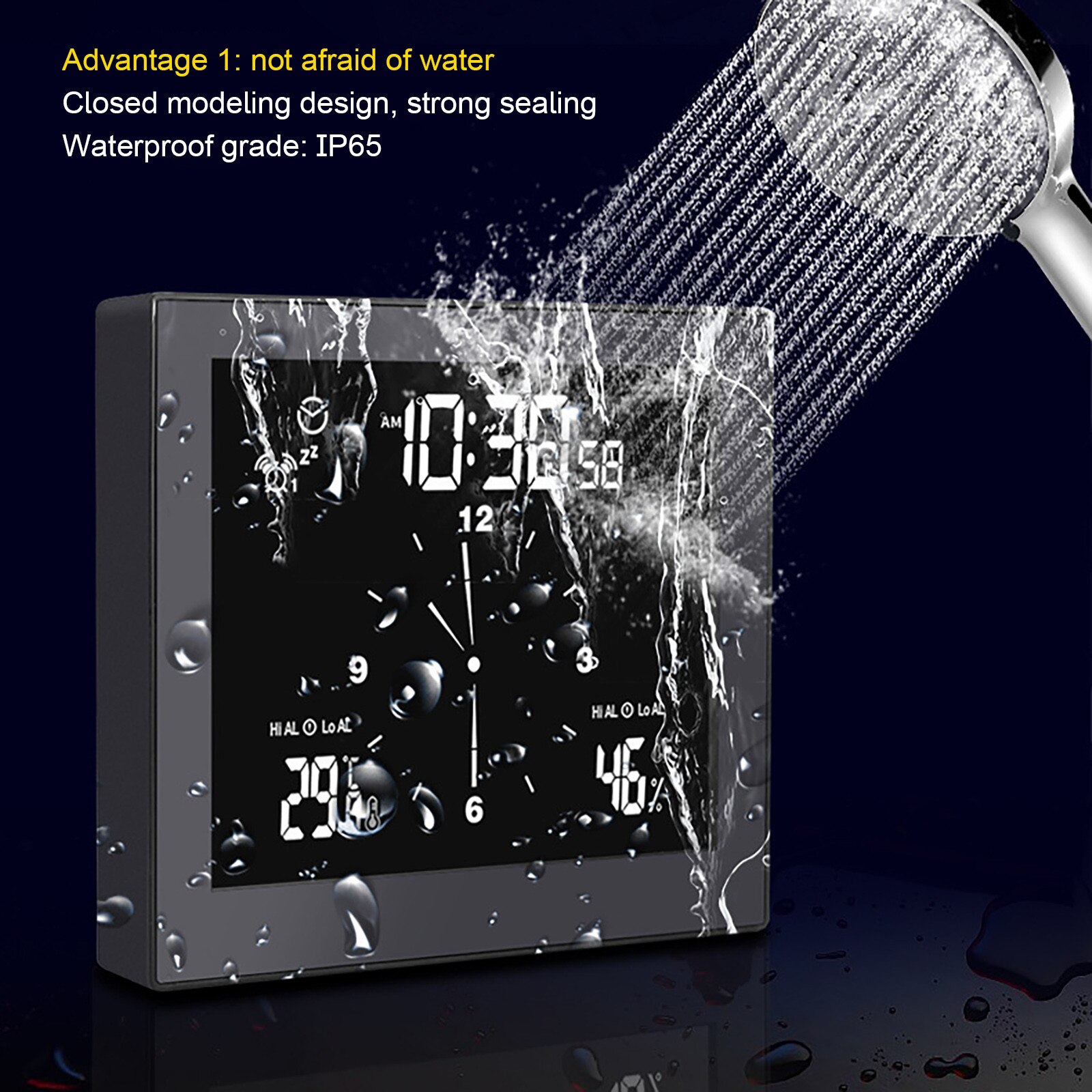 Multifunctional Bathroom Clock Home Desktop Timer Alarm Clock Upper And Lower Limit Temperature And Humidity Meter