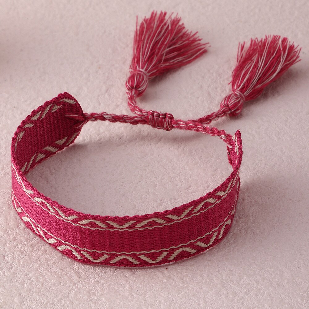 Bracelet en tissu brodé de lettres ethniques pour femmes, bijoux de luxe, style bohème, pompon réglable, d&#39;amitié: BZ1495E