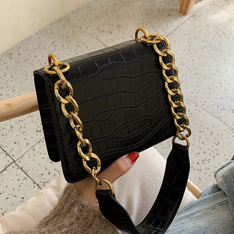 Sacs à bandoulière Dames Élégantes Rabat PU Lettre Chaînes Sangle Sac À Main Femme Fourre-Tout Sacs À Main pour Femmes Décontracté Sacs À Bandoulière