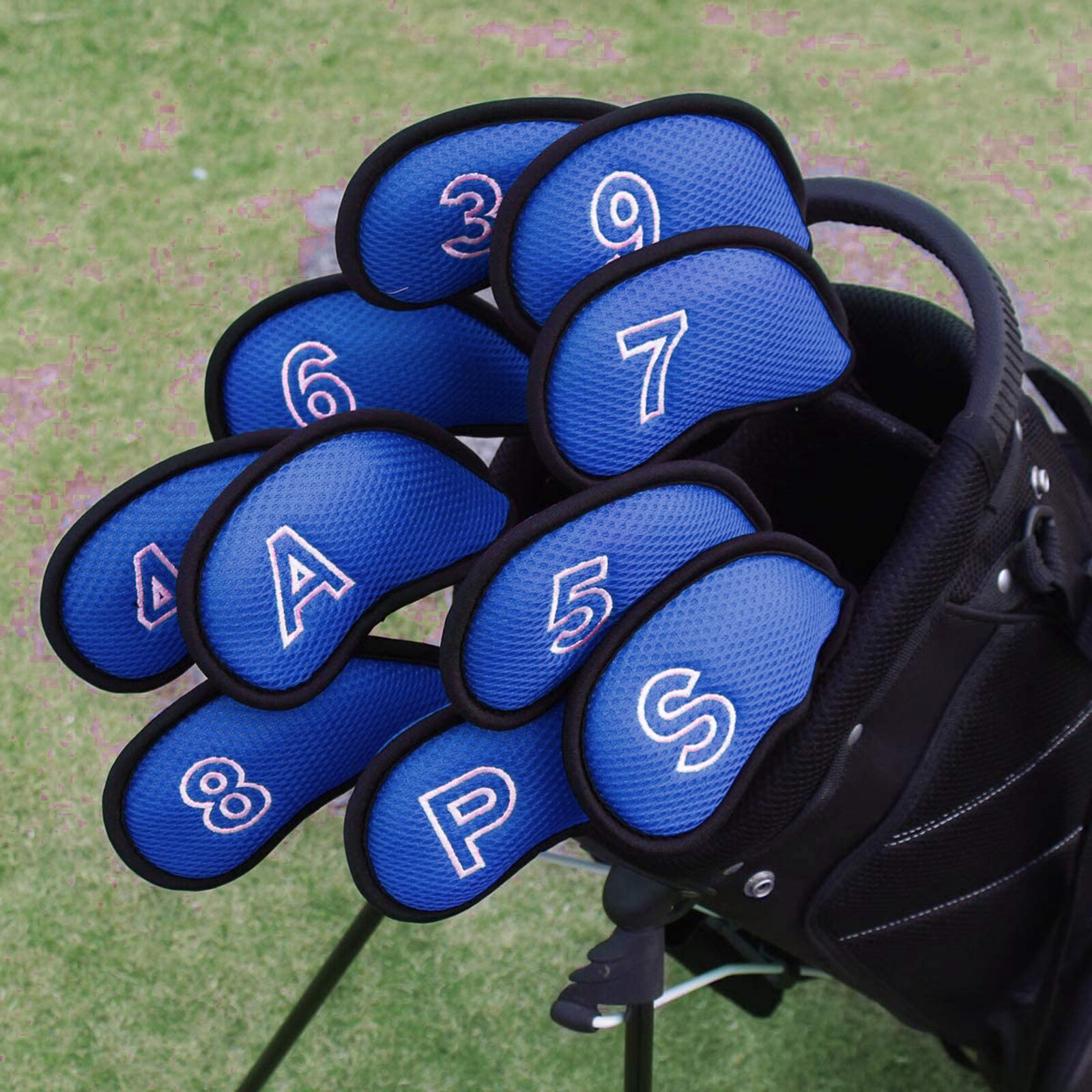 10 stuks/verpakking mesh golfijzerhoezen set golfijzerkophoezen set 3 ,4, 5,6 ,7,8 ,9,  s,a,p: Blauw