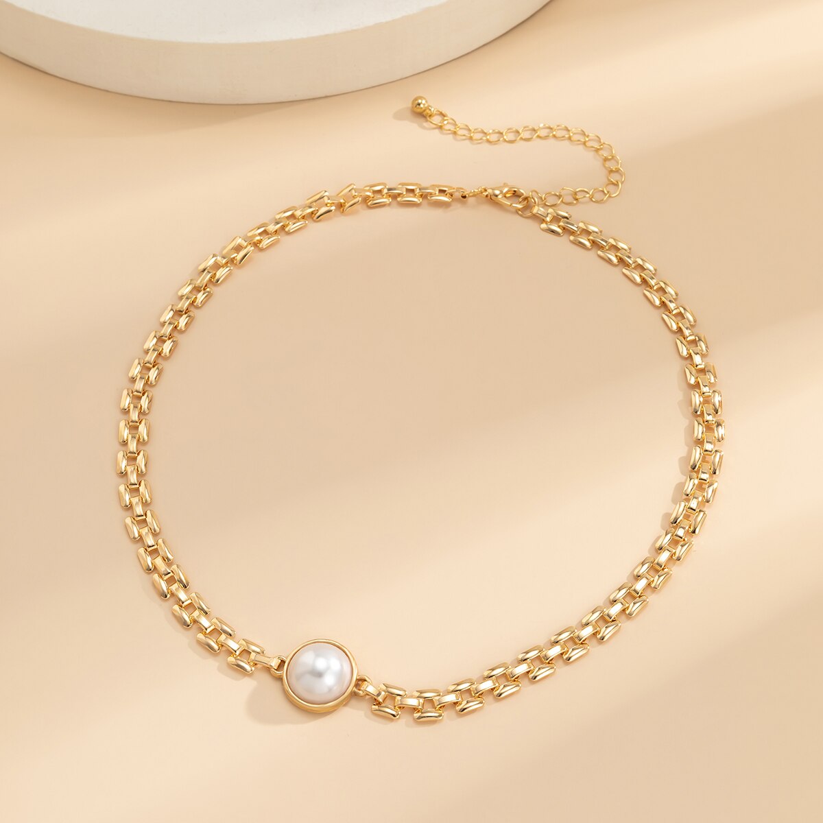 Lacteo Vintage sztuczna perła geometryczna Choker naszyjnik dla kobiet modny złoty kolor metalowy cienki łańcuszek do obojczyka naszyjnik prezent