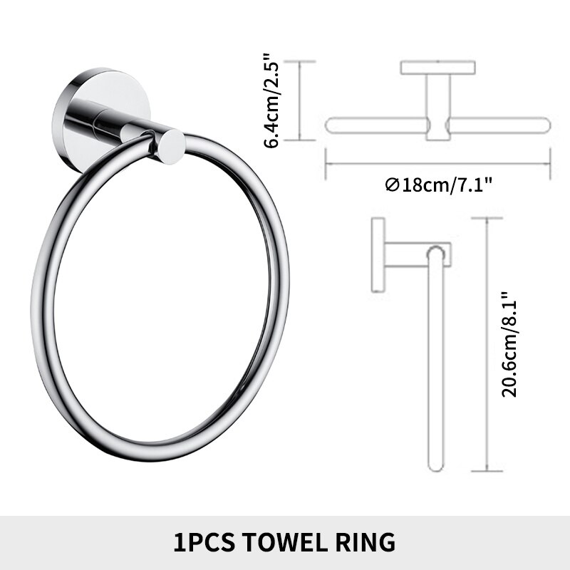 Badkameraccessoires Handdoekenrek Plank Papierhouder Roestvrij staal Toiletborstelhouder Handdoekring Robe Hook Hanger Chroom