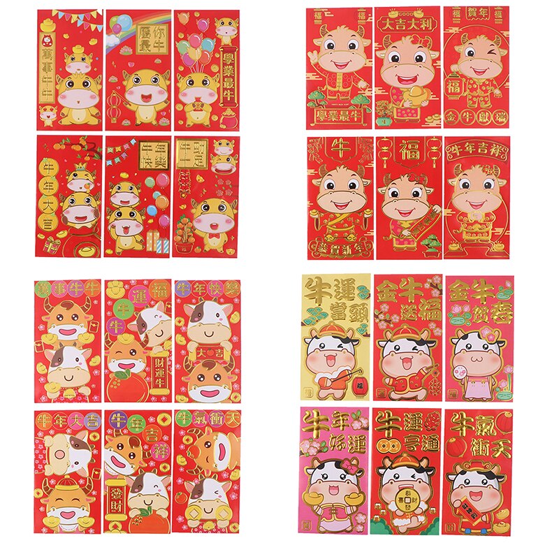 6 Stuks Chinese Ox Jaar Lente Festival Creatieve Rode Envelop Trouwen Rode Envelop