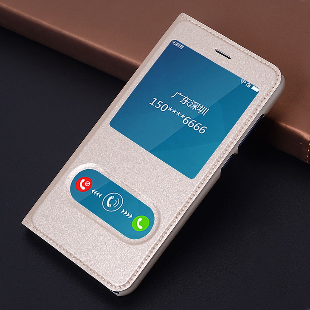360 Flip Cover Leather Phone Case For Huawei P8 P9 Lite Honor 8 Lite P 9 Honor8 P8lite P9lite 8lite 9lite Clear View Window: For Honor 8 Lite / Gold