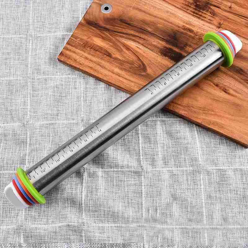 Staal Koekjes Rolling Pin Uitgerust 4 Scaling Ringen Heersers Bakken Verstelbare Dikte Cookie Pastry Tool Shim Ma X6Y7