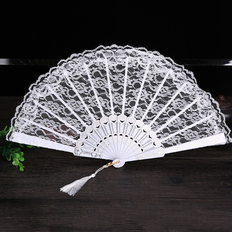 Éventail à main pliable en dentelle pour femmes, décoration de danse, de style victorien espagnol, en tissu noir et blanc, pour fête de mariage,