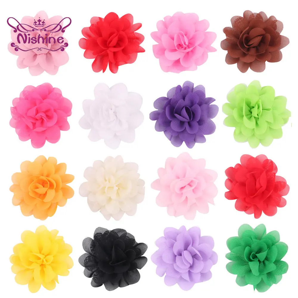 Nishine-Mini Chiffon Tecido Flores para Mulheres e Meninas, Headband, Grampos de Cabelo, Roupas DIY, Bonés, Headwear, Acessórios, 2 ", 20Pcs, Lote