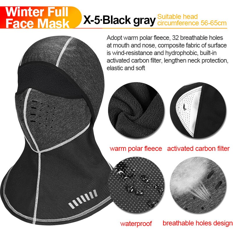 INBIKE Winter Cycling Face Mask Bicycle Cap Ski Bike Scarf Face Thermal Fleece Snowboard Shield Hat Motorcycle Warm Headwear X-5: Grey