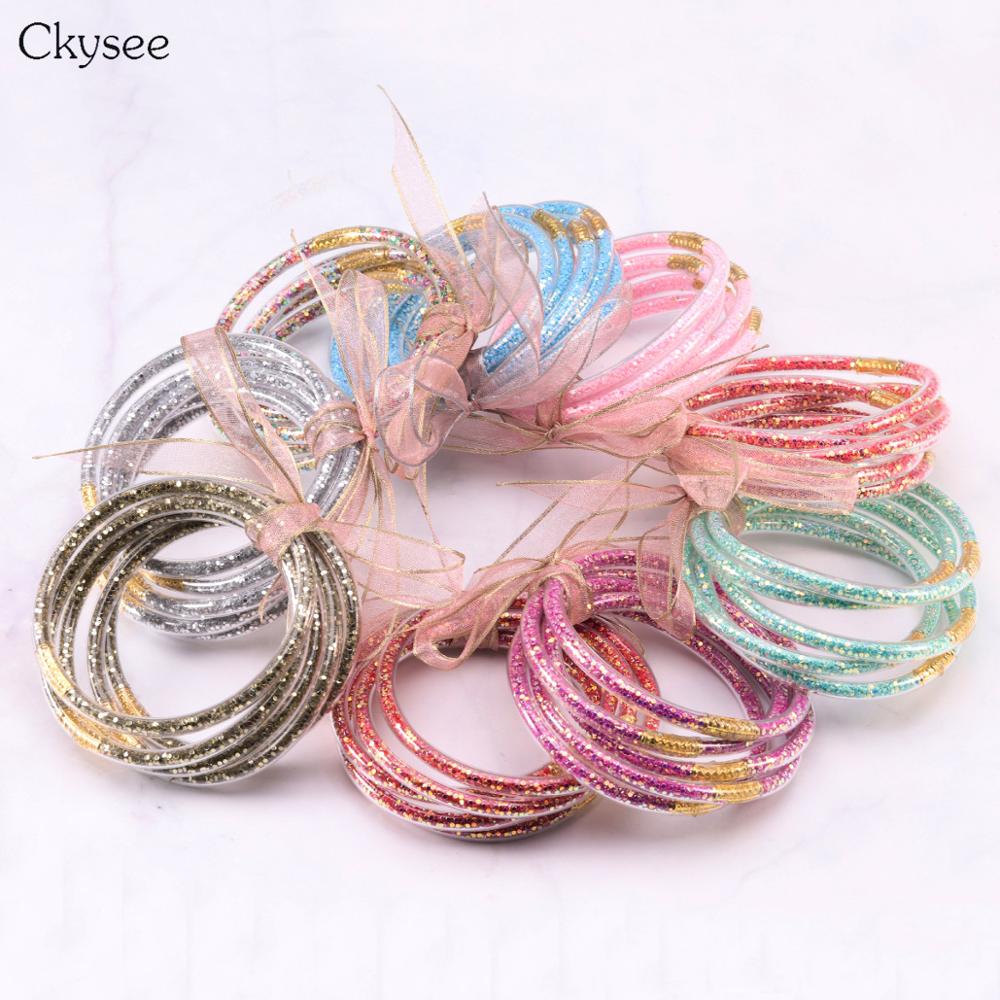 5pc/lot Glitter Silicone Bracelet Set Jelly Bow Circle Big Multi-layer Bracelet Bangle For Women Girl Bangles Jewelry