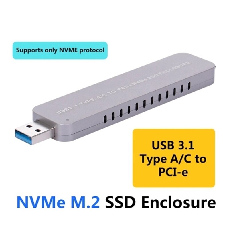 USB 3.1 Type A/C to PCI-E NVMe M.2 SSD Enclosure Adapter Card Portable Hard Drive Enclosure Plug & Play