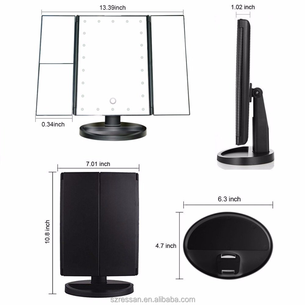 22 Led Licht Make-Up Spiegel 1X/2X/3X/10X Vergrootglas Professionele Touch Screen Cosmetische Spiegel 180 Graden roterende