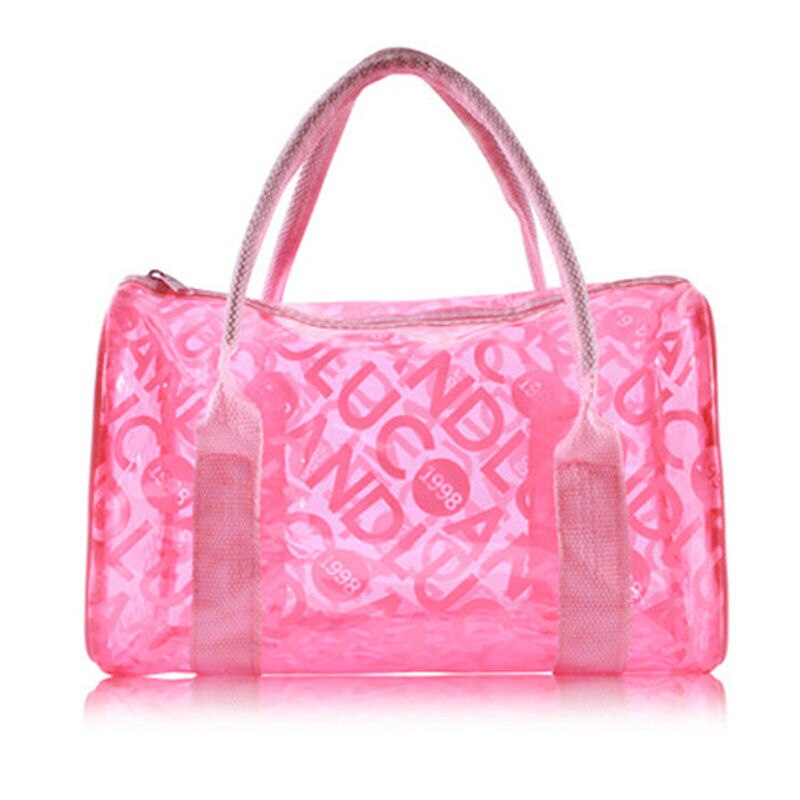 Waterproof Swimming Storage Beach Bag Tote Handbags Women PVC Transparent Letter Printing Plastic Pouch Bath Wash Bags XA372WD: pink