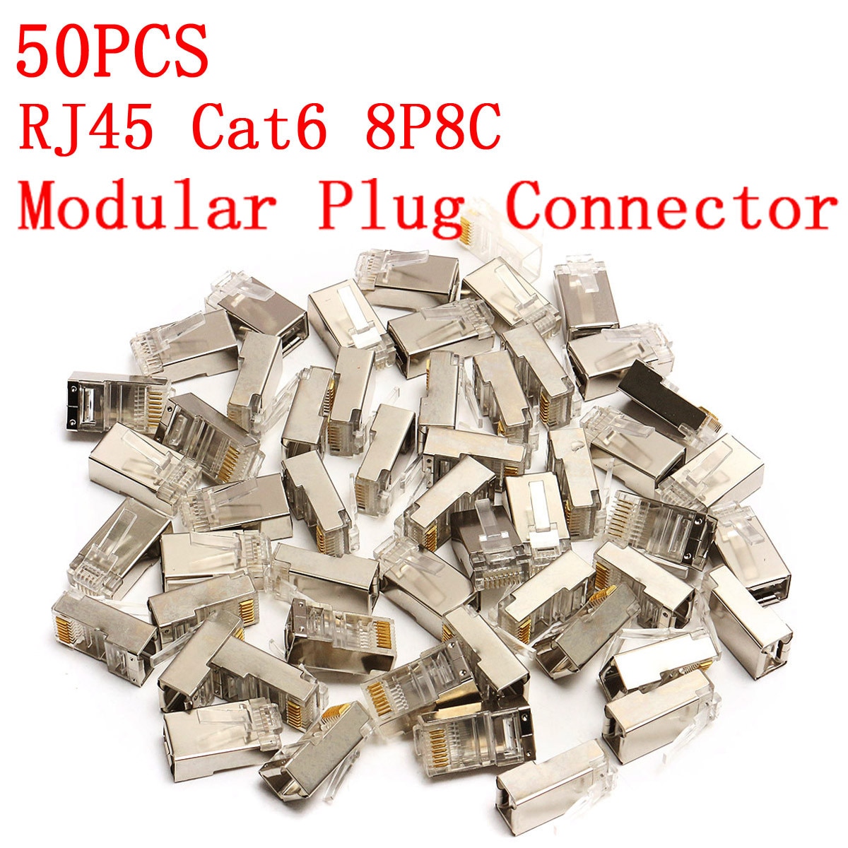50 Pcs RJ45 Cat6 Connector 8Pin 8P8C Afgeschermde Gestrand Crimp Modulaire Plug Connectoren Socket Internet Connector