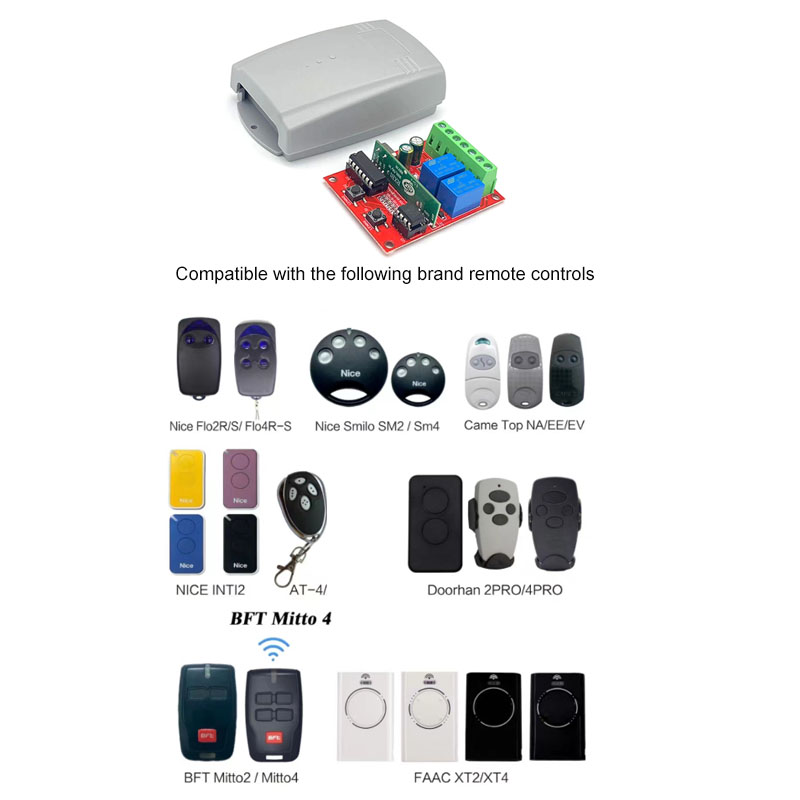 Universal Garage Door Remote Control Receiver 2CH For ERREKA ACM DEA DOORHAN AT-4 MOTORLINE DITEC 433mhz Fixed Rolling Code