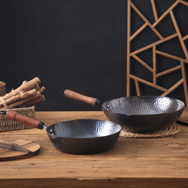 Martillo sartén de hierro fundido, acero al carbono Wok de, sartenes antiadherentes duraderas, para cocina de Gas y cocina de inducción, utensilios de cocina