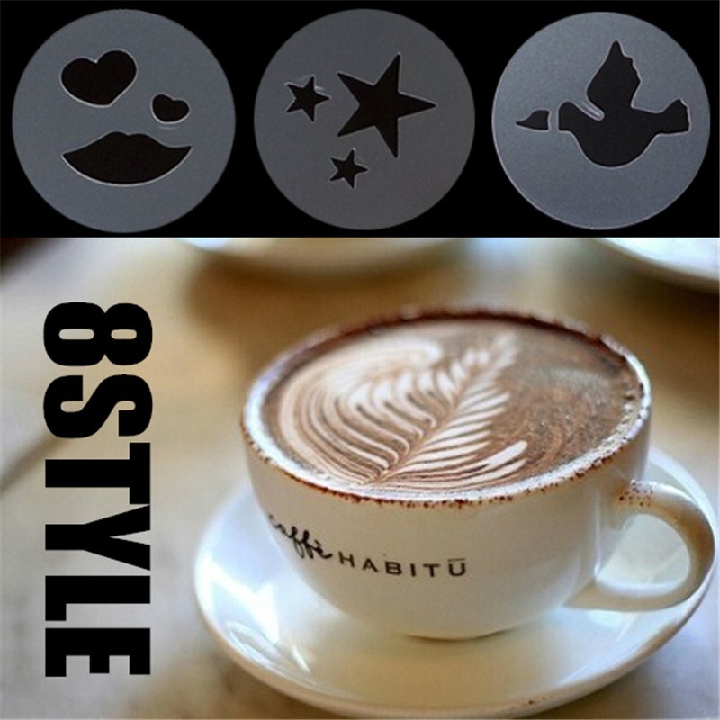 8 stks/set Valentijnsdag Koffie Latte Cappuccino Barista Art Stencils Cake Stofdoek Sjablonen Koffie Gereedschap Accessoires 301-0441
