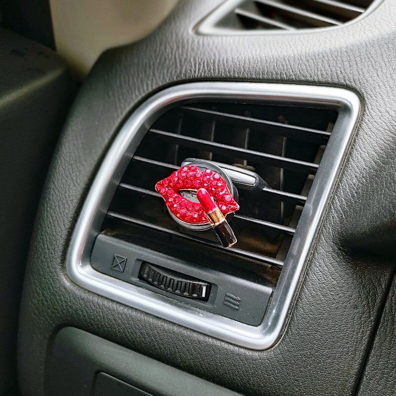 Red Diamond Lipstick Car Air Conditioner Outlet Aromatherapy Clip Red Lips Car Accessories Interior Woman Perfume Air Freshener: Red