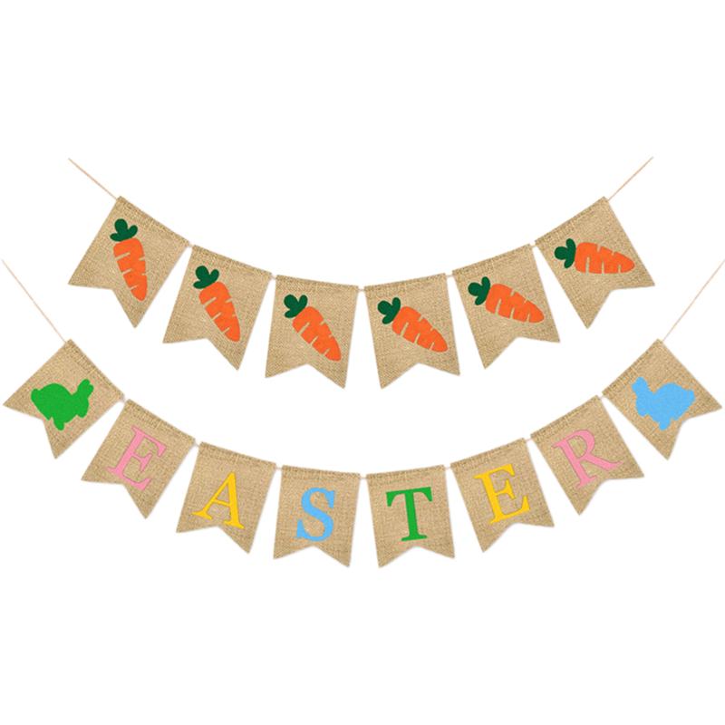 Easter Banner 1PC DIY Decoration Linen Easter Flag Carrot Banner Easter Banner Beautiful For Birthday