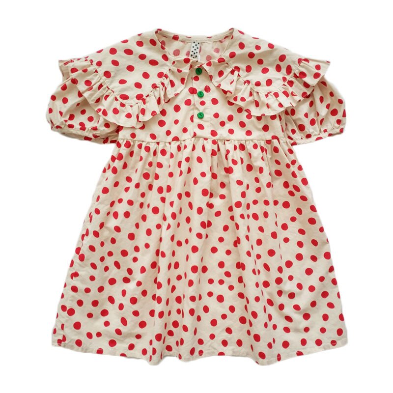 Girls Summer Dress Red Color Dot Kids Baby Girl Casual Dress Beach Dress Daughter Party Dress Children Clothes