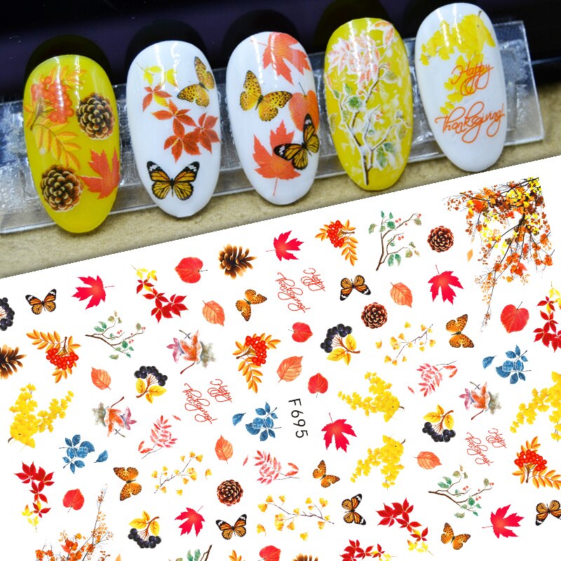 3D Nail Sticker Decals Zelfklevende Stickers Voor Nagels Vlinder Maple Leaf Bloemen Stickers Voor Manicure Nail Art Decoratie