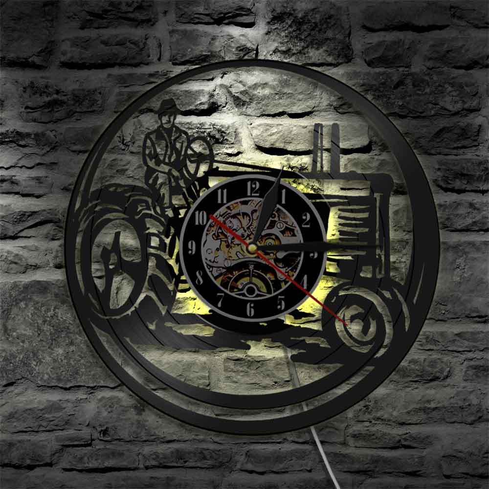 Farm Tractors Wall Clock Vintage Farmall Trucks Vinyl Record Wall Clock with LED Truck Tractor Farmhouse Home Decor Farmers